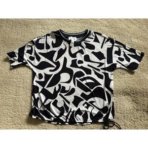 Joseph Ribkoff Abstract Drawstring Top Navy‎ And White Size 12